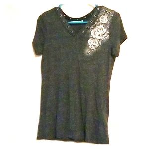 Maurices Gray Rose Short Sleeve Shirt